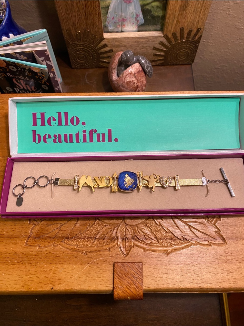 Lori Bonn Love theme gold over sterling charms with leather Bracelet